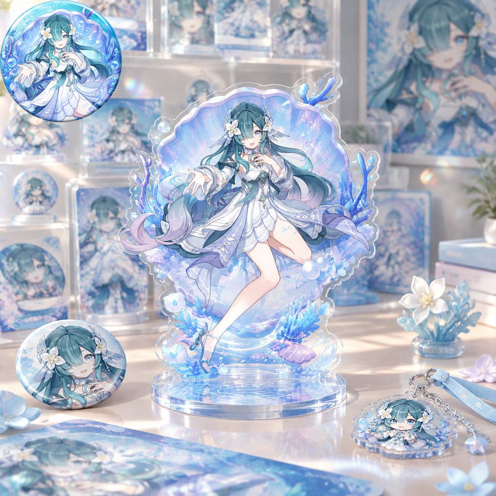Supply Event - アニメキャラクター「原神」のヴォディャニツァのブローチ、アクリル製スタンドモデル、卓上装飾、誕生日プレゼント。