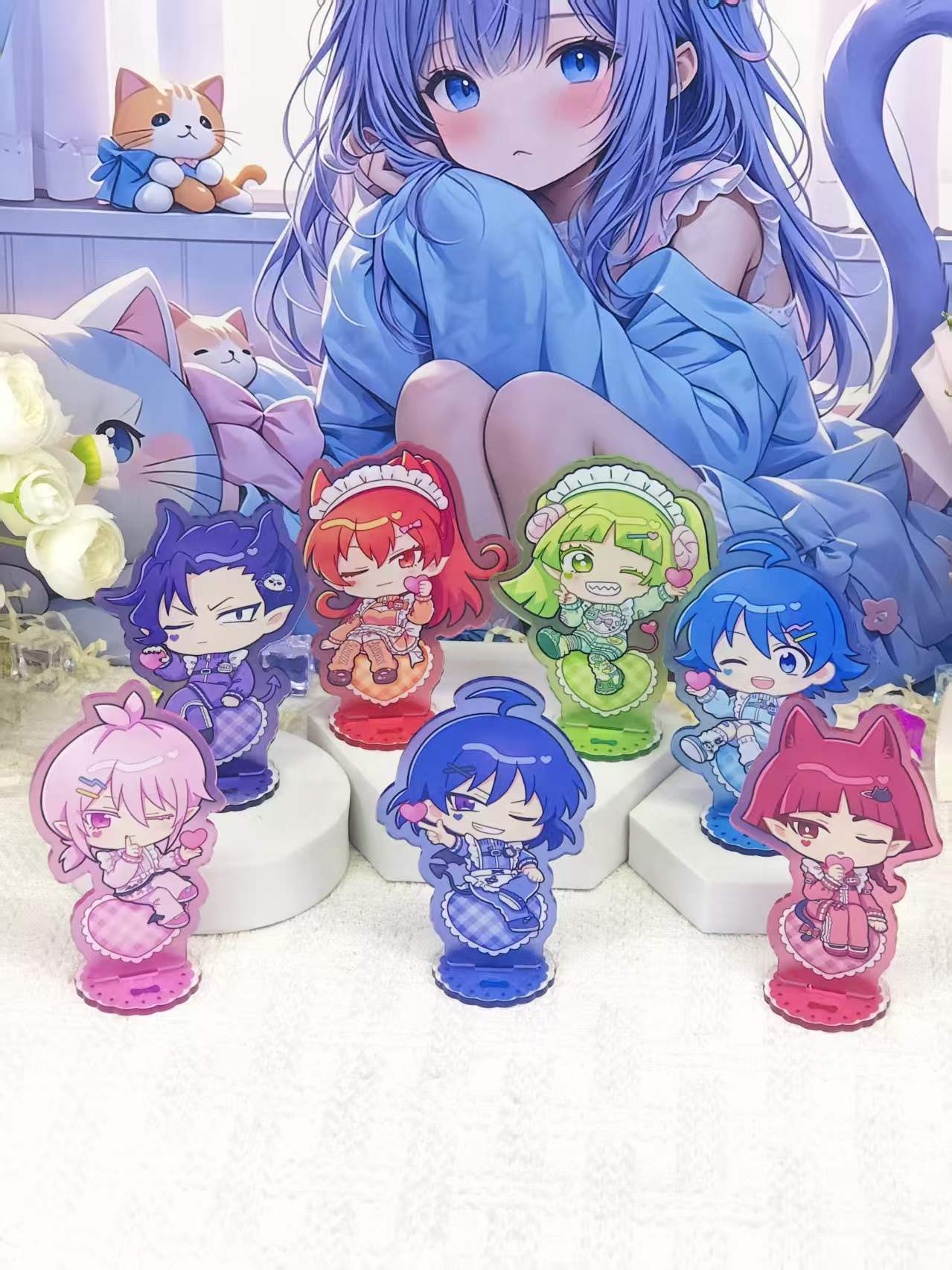 Event Support - イルマくんのちびメイド風アクリルスタンドセット。かわいいアニメキャラクターのデスク装飾スタンドフィギュア。ファン向けのコレクションアイテムとしても最適。