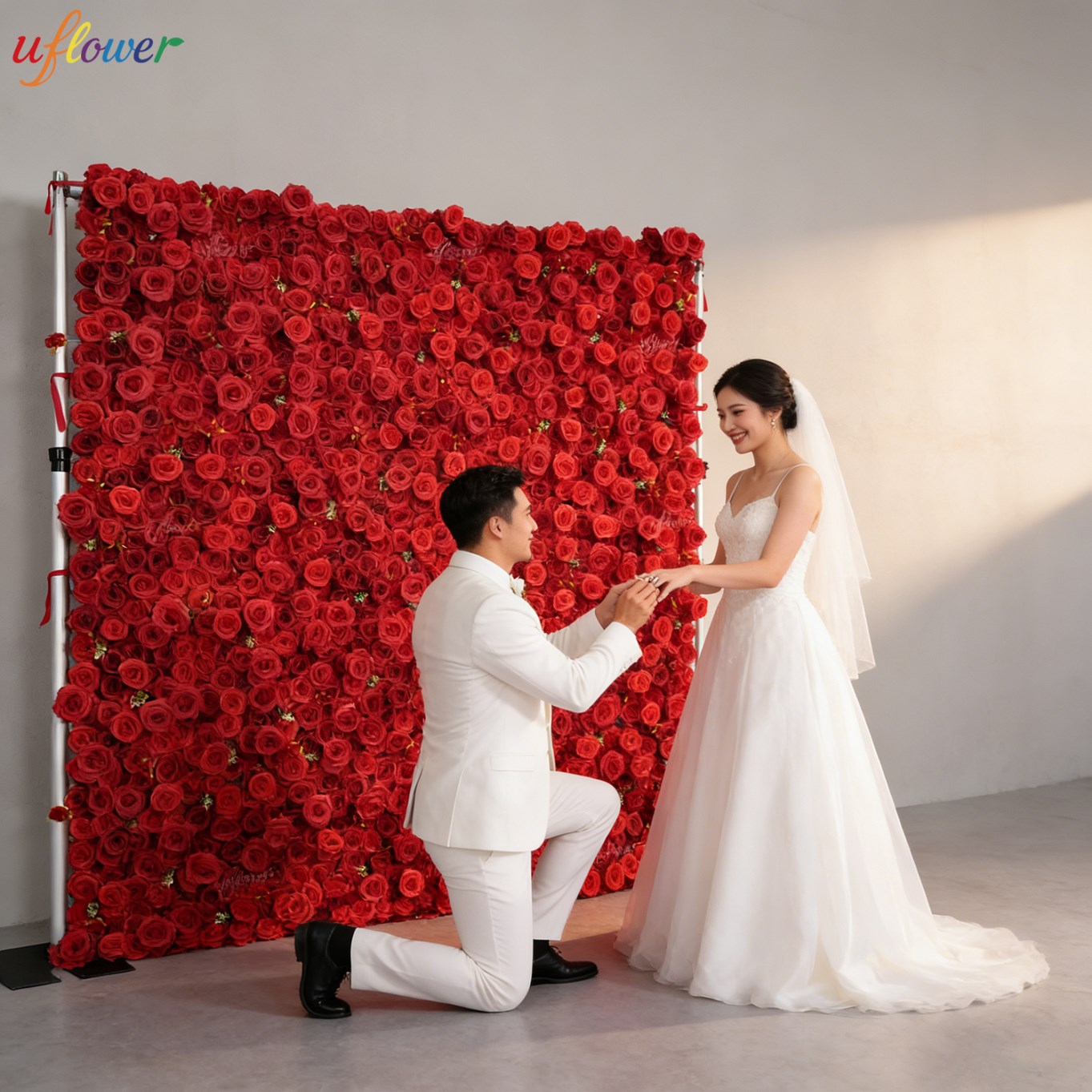 Uflower レッドローズ 造花ウォール バーガンディ生地 - Flower Wall Panel のレビューと価格