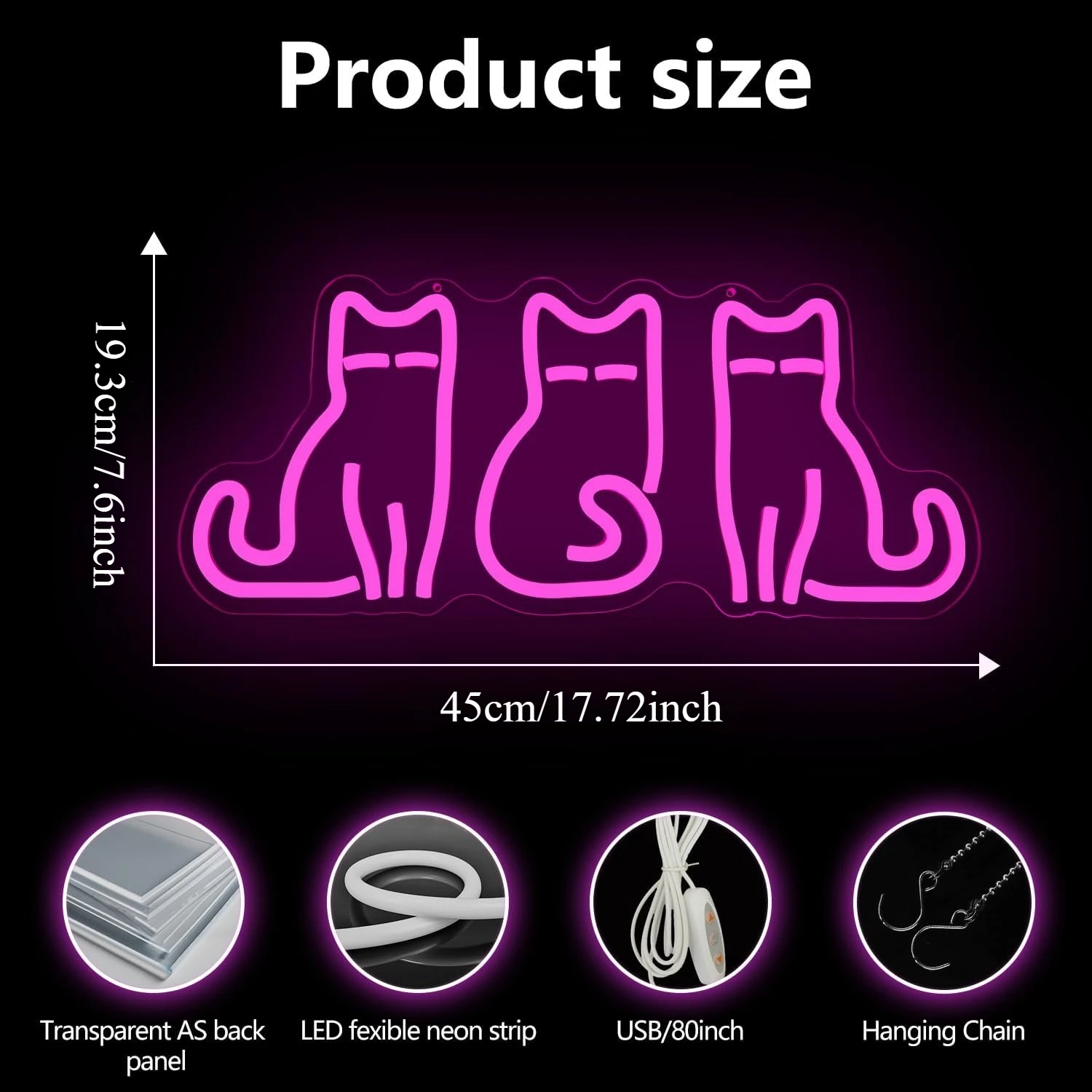 猫のネオンサイン、USB接続のLEDネオンライト。寝室、ペッ - Neon Sign Party のレビューと価格