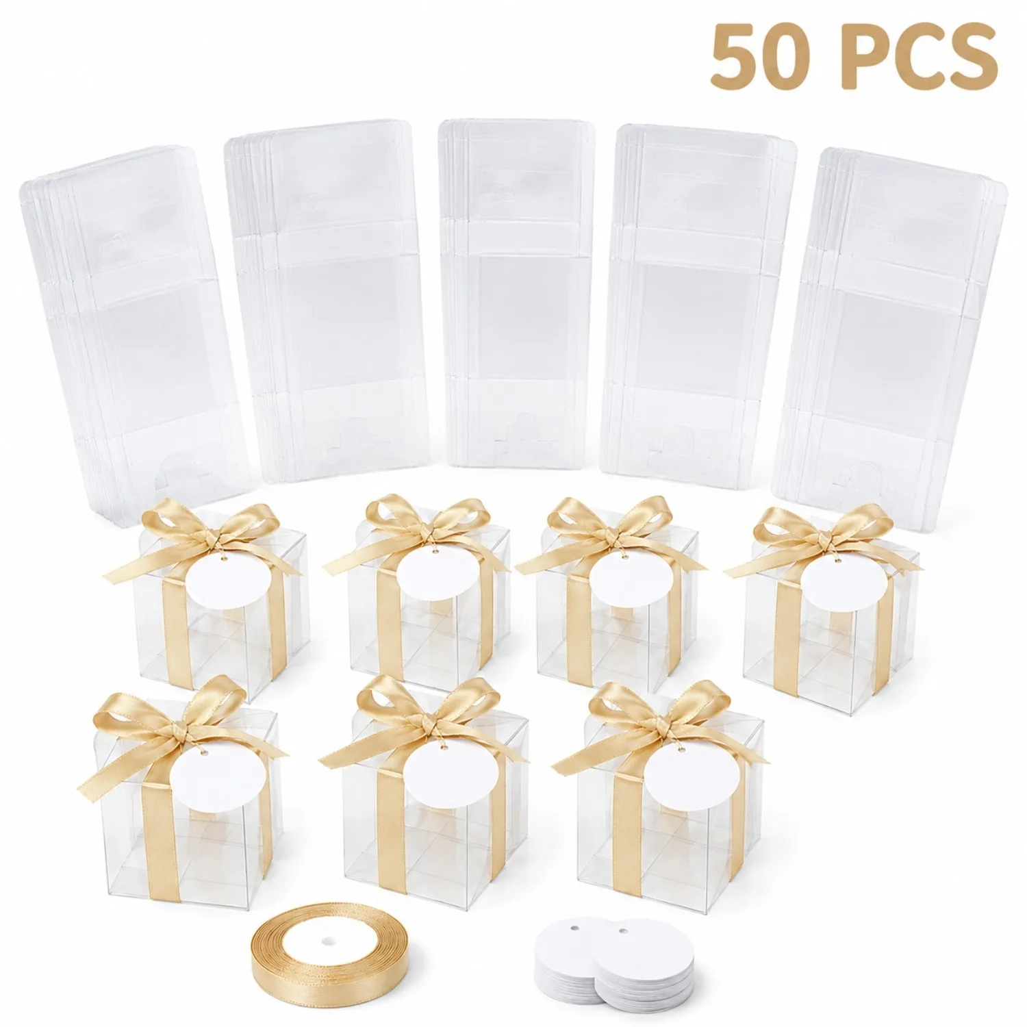 金色のワイヤーとラベルが付いた透明のギフトボックス（20個入 - Event Party Box のレビューと価格